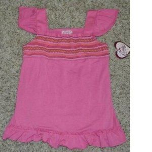 Girls Babydoll Shirt 16 Pink Ruffled Cap Sleeve Embroidered Tie Back Candies